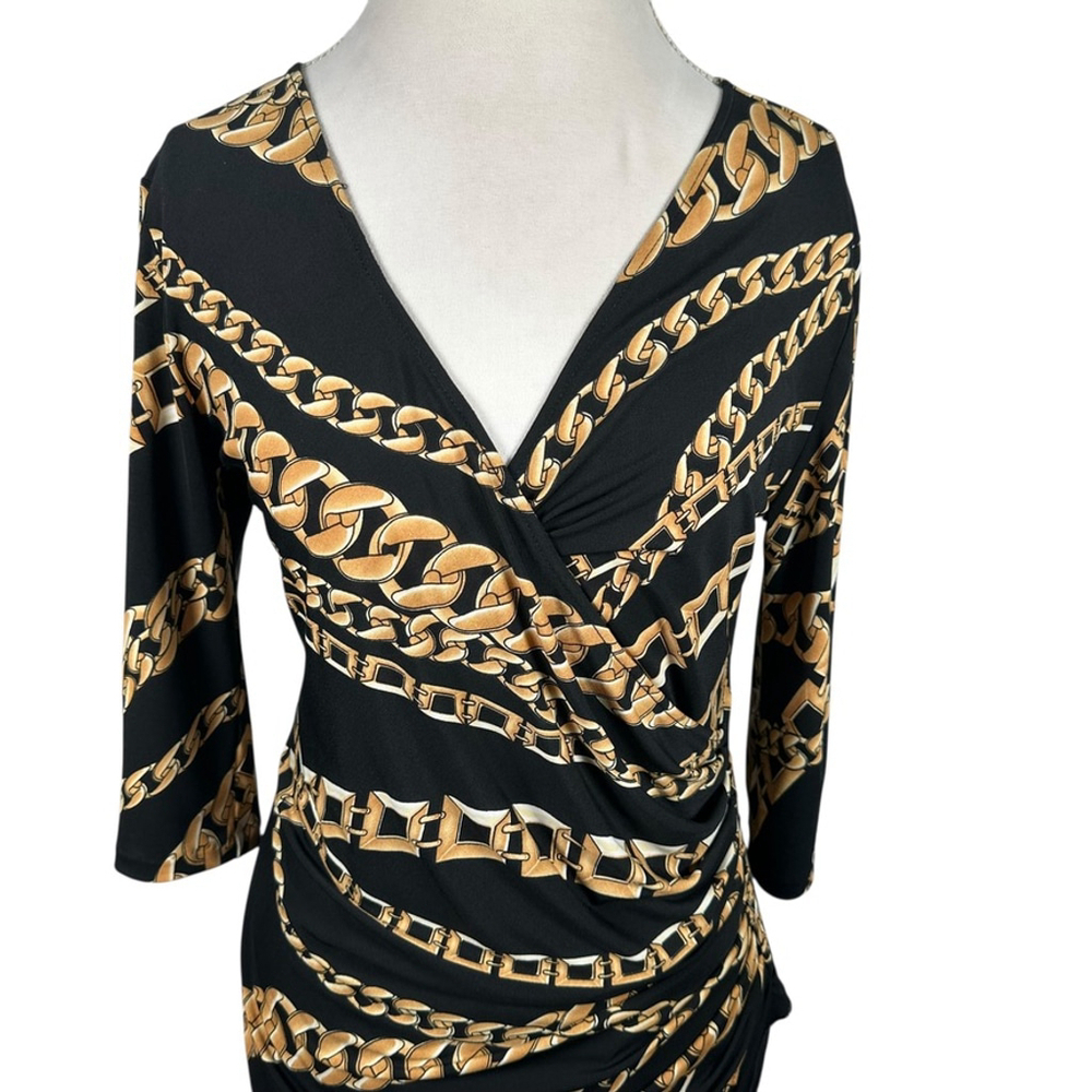 Janine Chain Link Print Faux Wrap Midi Sheath Dress Womens L Cocktail Vintage - Picture 3 of 10